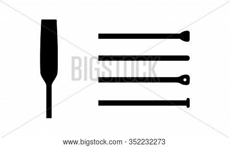 Isolated Element Of Wooden Oar Or Paddle Boat With Different End Piece Triangle, Circle, Rectangle. 