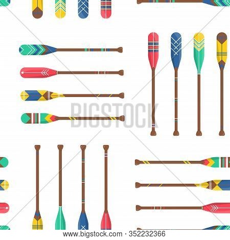 Fashion Seamless Pattern With Oars Or Paddles Boat On White Background In Cute Cartoon Style. Printb