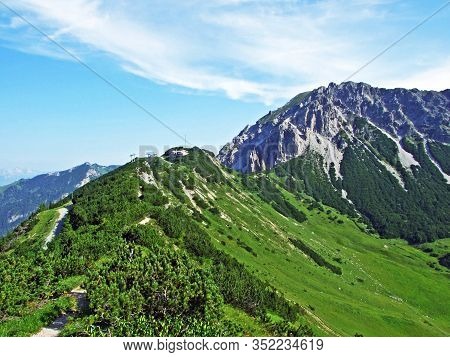 Alpine Mountain Peaks Gamsgrat And Raucher Berg Over The Malbuntal Alpine Valley And In The Liechten