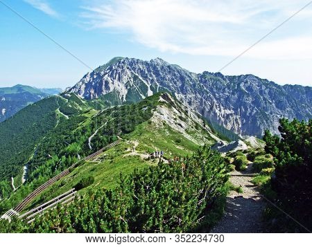 Alpine Mountain Peaks Gamsgrat And Raucher Berg Over The Malbuntal Alpine Valley And In The Liechten