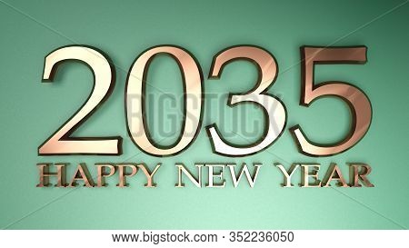2035 Happy New Year Copper Write On Green Background - 3d Rendering Illustration