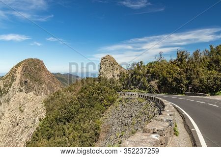 Panoramic View Of Rocks - Los Roques In La Gomera Island. A Volcanic Plug, Also Called A Volcanic Ne