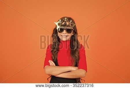 Confident Big Boss. Small Girl Keep Arms Crossed With Confidence. Little Child With Confident Look. 
