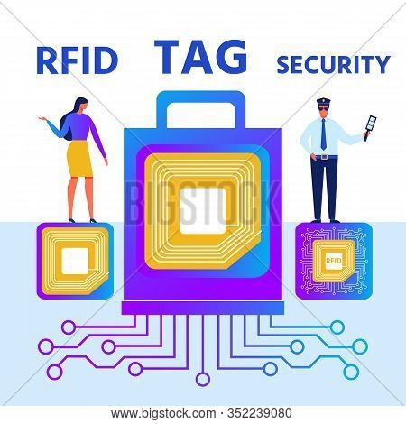Rfid Tag Security Presentation Cartoon Poster. Radio-frequency Identification With Contain Electroni