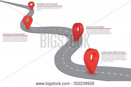 Highway Road Infographic. Highway Road With Gps Sign On It. Vector Infographic With A Tortuous Road.