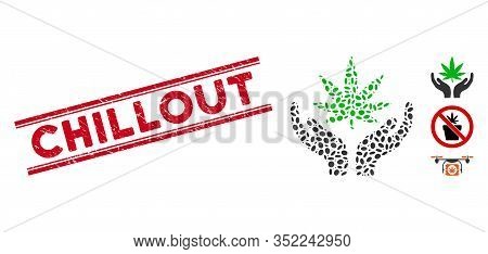 Distressed Red Stamp Watermark With Chillout Text Between Double Parallel Lines, And Mosaic Cannabis