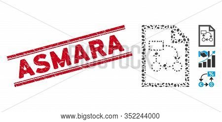 Grunge Red Stamp Watermark With Asmara Caption Between Double Parallel Lines, And Mosaic Business Pl