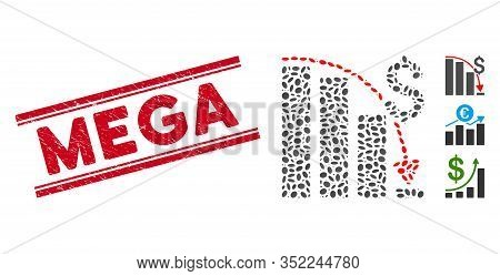 Corroded Red Stamp Seal With Mega Phrase Inside Double Parallel Lines, And Mosaic Epic Fail Trend Ic