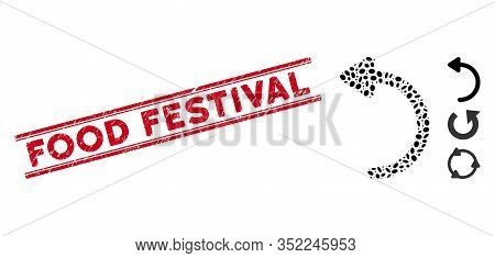 Rubber Red Stamp Seal With Food Festival Phrase Between Double Parallel Lines, And Collage Rotate Cc