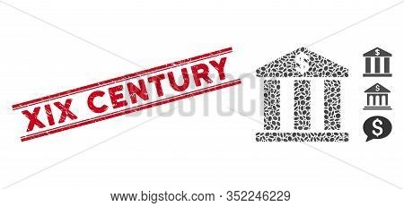 Grunge Red Stamp Watermark With Xix Century Caption Inside Double Parallel Lines, And Mosaic Bank Bu