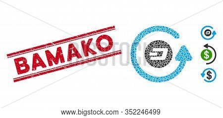 Rubber Red Stamp Watermark With Bamako Caption Inside Double Parallel Lines, And Mosaic Dash Chargeb