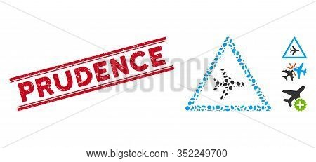 Rubber Red Stamp Seal With Prudence Caption Between Double Parallel Lines, And Mosaic Airplane Dange