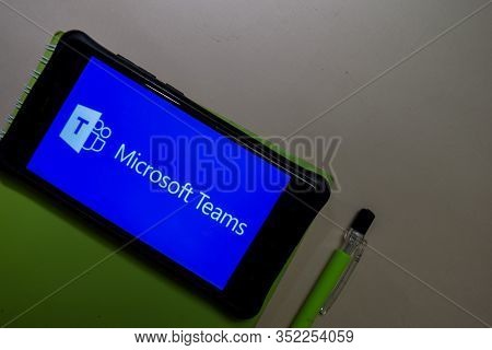 Bekasi, West Java, Indonesia. February 24, 2020 : Microsoft Teams Dev App On Smartphone Screen. Team