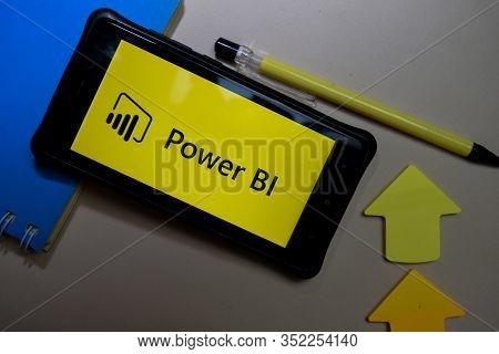 Bekasi, West Java, Indonesia. February 24, 2020 : Microsoft Power Bi Dev App On Smartphone Screen. P