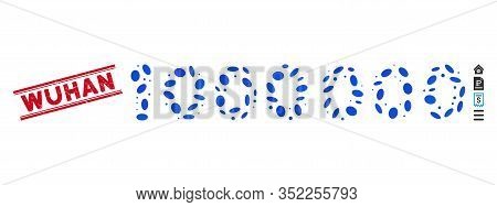 Grunge Red Stamp Seal With Wuhan Text Inside Double Parallel Lines, And Mosaic 1000000 Digits Text I