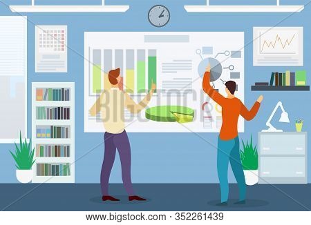 Men Explore Diagram And Graph. Business Meeting. Vector Illustration. Graph And Chart. Sales Researc