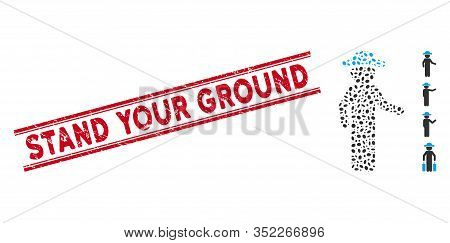 Rubber Red Stamp Seal With Stand Your Ground Caption Inside Double Parallel Lines, And Mosaic Gentle