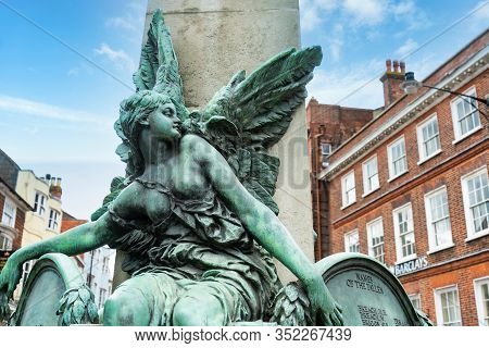Brighton, England - October 3, 2018: Iron Statue Iron Angle At Lewes Conservation Area At Wallands P