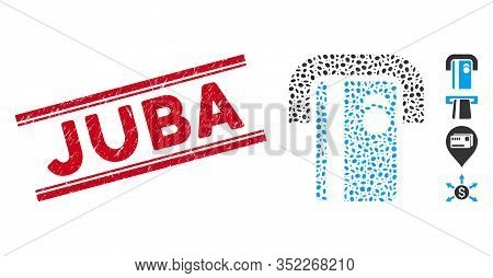 Distressed Red Stamp Seal With Juba Phrase Between Double Parallel Lines, And Mosaic Bank Terminal I