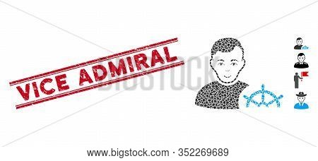 Grunge Red Stamp Seal With Vice Admiral Phrase Between Double Parallel Lines, And Mosaic Captain Ico
