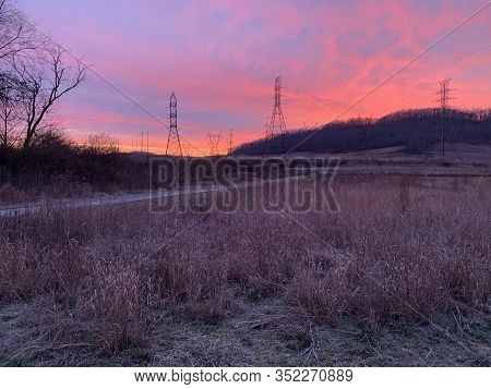 A Beautiful Sunrise Rises Up Over The Hills At Gupton Wetlands, Swan Pond Recreation Area, Roane Cou