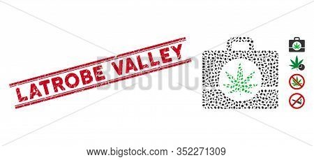 Rubber Red Stamp Seal With Latrobe Valley Text Inside Double Parallel Lines, And Mosaic Cannabis Cas