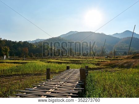 Pai, Thailand - February.05.2020: - Beautiful Scenic View From Pai Bamboo Bridge Boon Ko Ku So In Pa