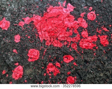 Texture, Drops And Spots Of Paint On The Wall Background. Abstract Surface Drawing.