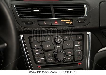 Novosibirsk, Russia - January 11, 2020:   Opel Mokka, Car Dashboard Audio In Fm-receiver, Cd, Volume