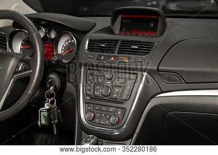 Novosibirsk, Russia - January 11, 2020:   Opel Mokka, Close-up Of The Central Control Panel, Monitor