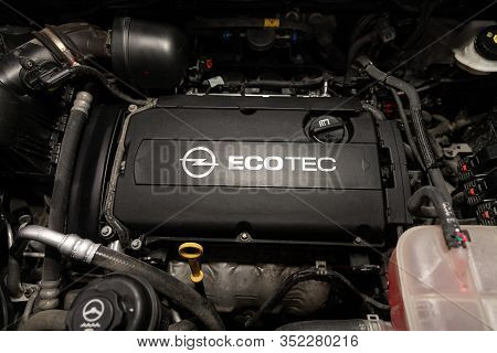 Novosibirsk, Russia - January 11, 2020:   Opel Mokka, Closeup Of A Clean Motor Block, . Internal Com