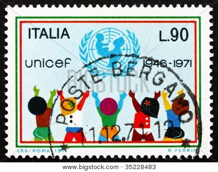 Briefmarke Italien 1971 Unicef Emblem und Kinder