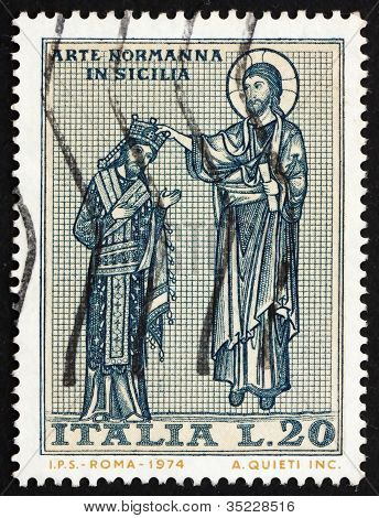 Postage stamp Italië 1974 Christus Crowning koning Roger