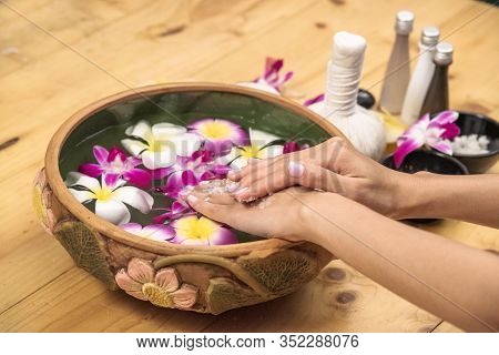 Spa Hand Massage Therapy Relax Treatment In Spa Salon. Happiness Beauty Skin Organic Massage Wellnes