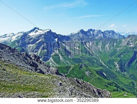 View Of The Ratikon Border Alpine Mountain Massif Or Rätikon Grenzmassiv (oder Raetikon) From Liecht