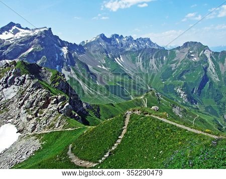 View Of The Ratikon Border Alpine Mountain Massif Or Rätikon Grenzmassiv (oder Raetikon) From Liecht