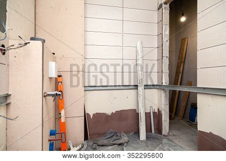 Bathroom Interior, Repair, Tile On Walls, Dirty Surface