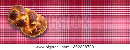 Sweet Bread, Easter Greek Tsoureki Braid On Red Cloth Background