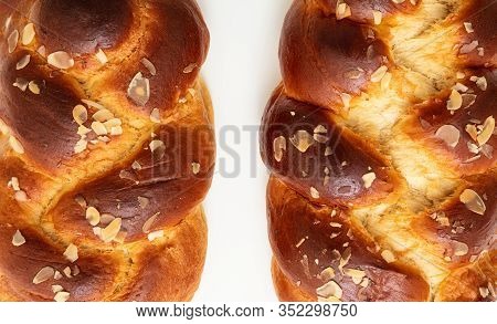 Easter Greek Tsoureki Braid, Sweet Bread Brioche On White