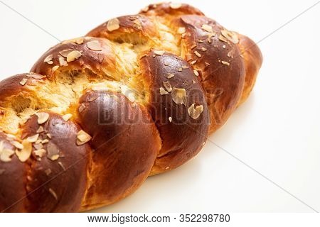 Easter Greek Tsoureki Braid, Sweet Bread Brioche Isolated On White