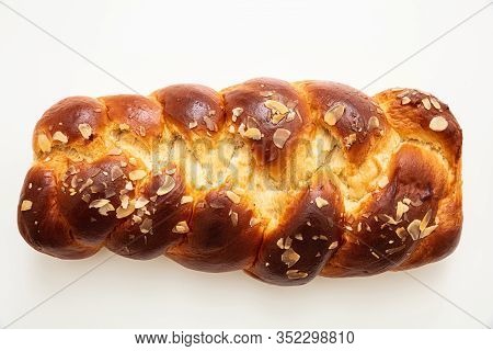 Easter Greek Tsoureki Braid, Sweet Bread Brioche Isolated On White