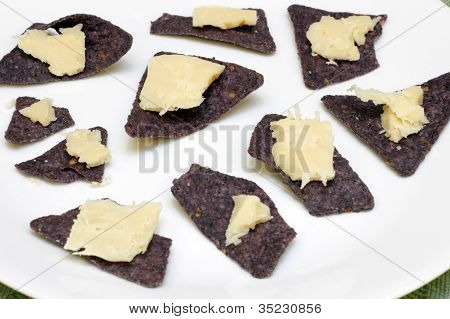 Blue Corn Chips With Asiago Cheese