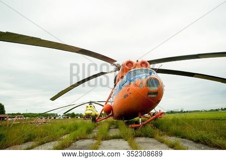 Tyumen, Russia - June 19, 2019: Aircraft Repair Helicopter Utair Engineering Plant. Detail Of Mil Mi