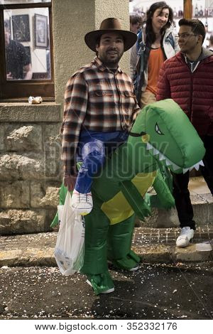People At Last Day Of Sitges Carnival. Burial Carnestoltes - 