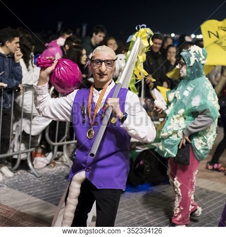 People At Last Day Of Sitges Carnival. Burial Carnestoltes - 