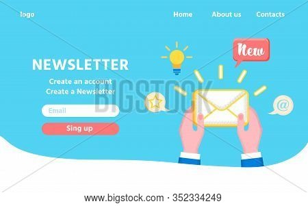 Creative Landing Page Offering Organize Email Marketing For Business. Create Account And Newsletter 