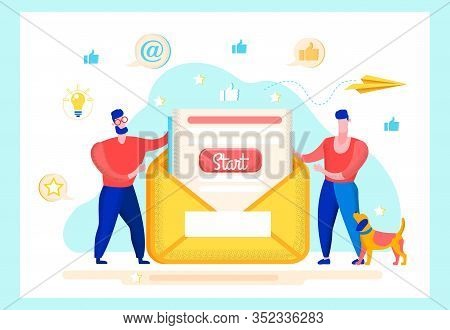 Informational Poster Start Mass Mailing Cartoon. Flat Banner Distribution Strategy, Less Design, Mor