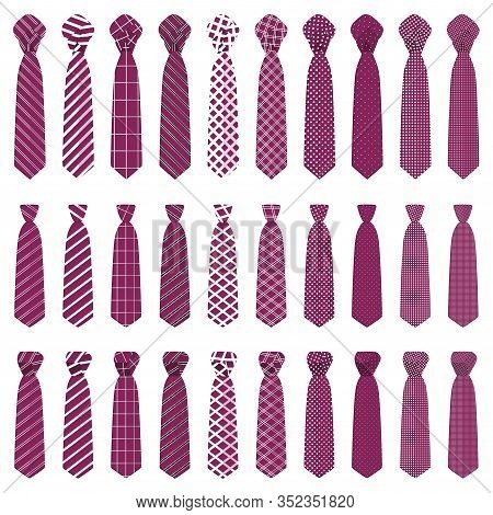 Illustration On Theme Big Set Ties Different Types, Neckties Various Size. Tie Pattern Consisting Of