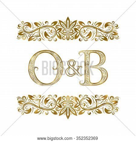 O And B Vintage Initials Logo Symbol. The Letters Are Surrounded By Ornamental Elements. Wedding Or 