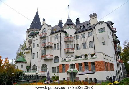 Imatra, Finland - September 29, 2013: Old Hotel Valtionhotelli In Imatra, Finland.